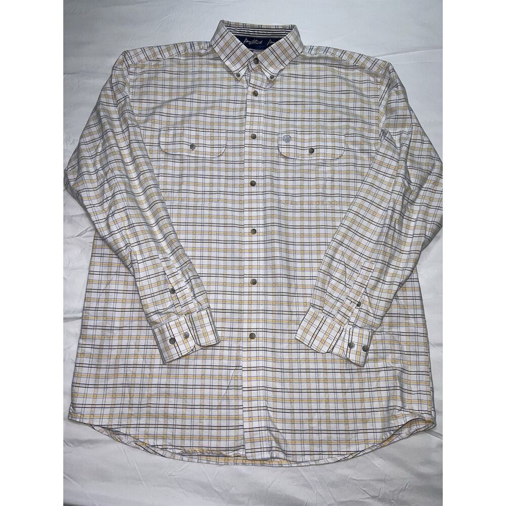 Wrangler George Strait Shirt Size L White Yellow Plaid L/S Western Cowboy Rodeo